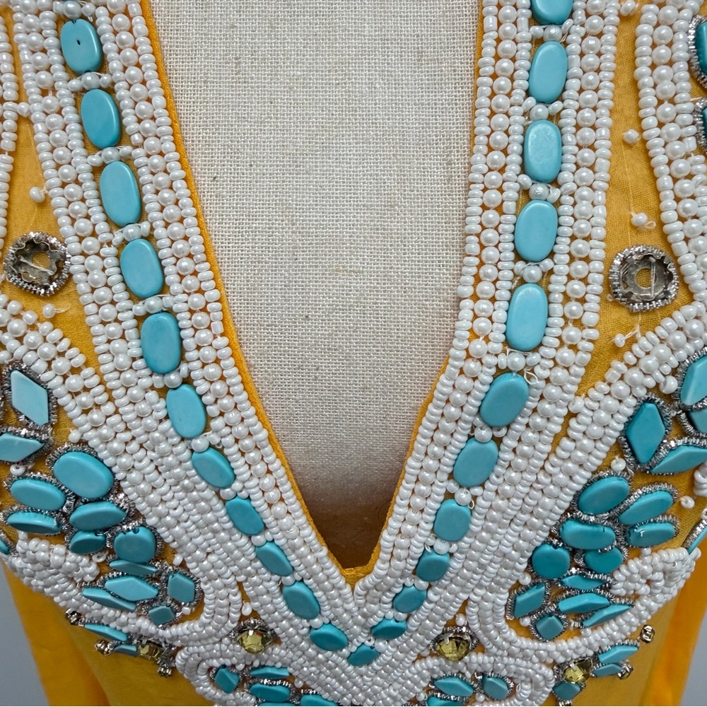 Kareena’s Beaded Tunic Yellow Long Sleeve Coverup Size Medium - Picture 5 of 11